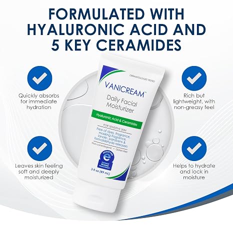 Vanicream Daily Facial Moisturizer With Ceramides and Hyaluronic Acid, 3 fl. oz.