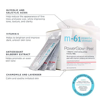 m-61 PowerGlow Peel, 30 Treatments | Exfoliating Facial Peel, Glycolic & Salicylic Acid, 1 Minute, 1 Step