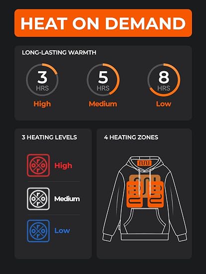 ORORO Men's Heated Hoodie with Battery Pack, Large, Black