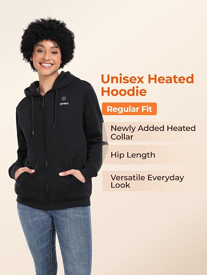 ORORO Men's Heated Hoodie with Battery Pack, Large, Black