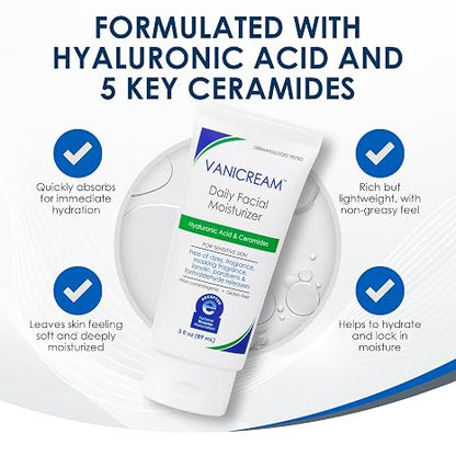 Vanicream Daily Facial Moisturizer With Ceramides and Hyaluronic Acid, 3 fl. oz.