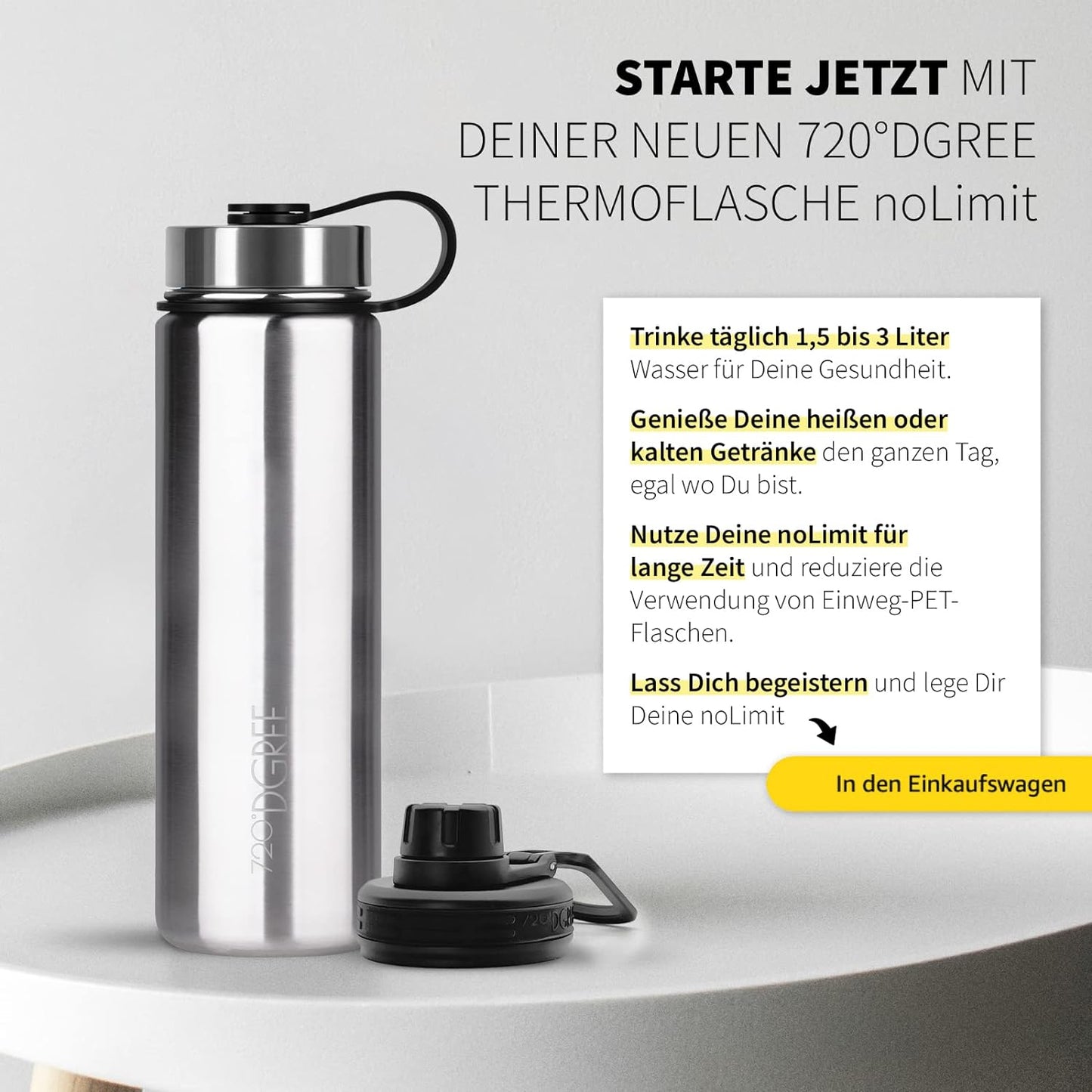 noLimit | Isolier Trinkflasche aus Edelstahl inkl. Sportdeckel