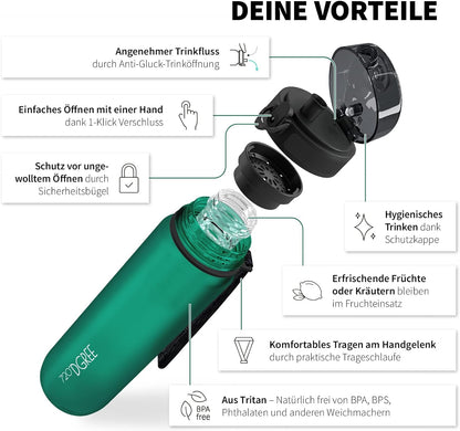 uberBottle Trinkflasche | softTouch Fruchtbehälter