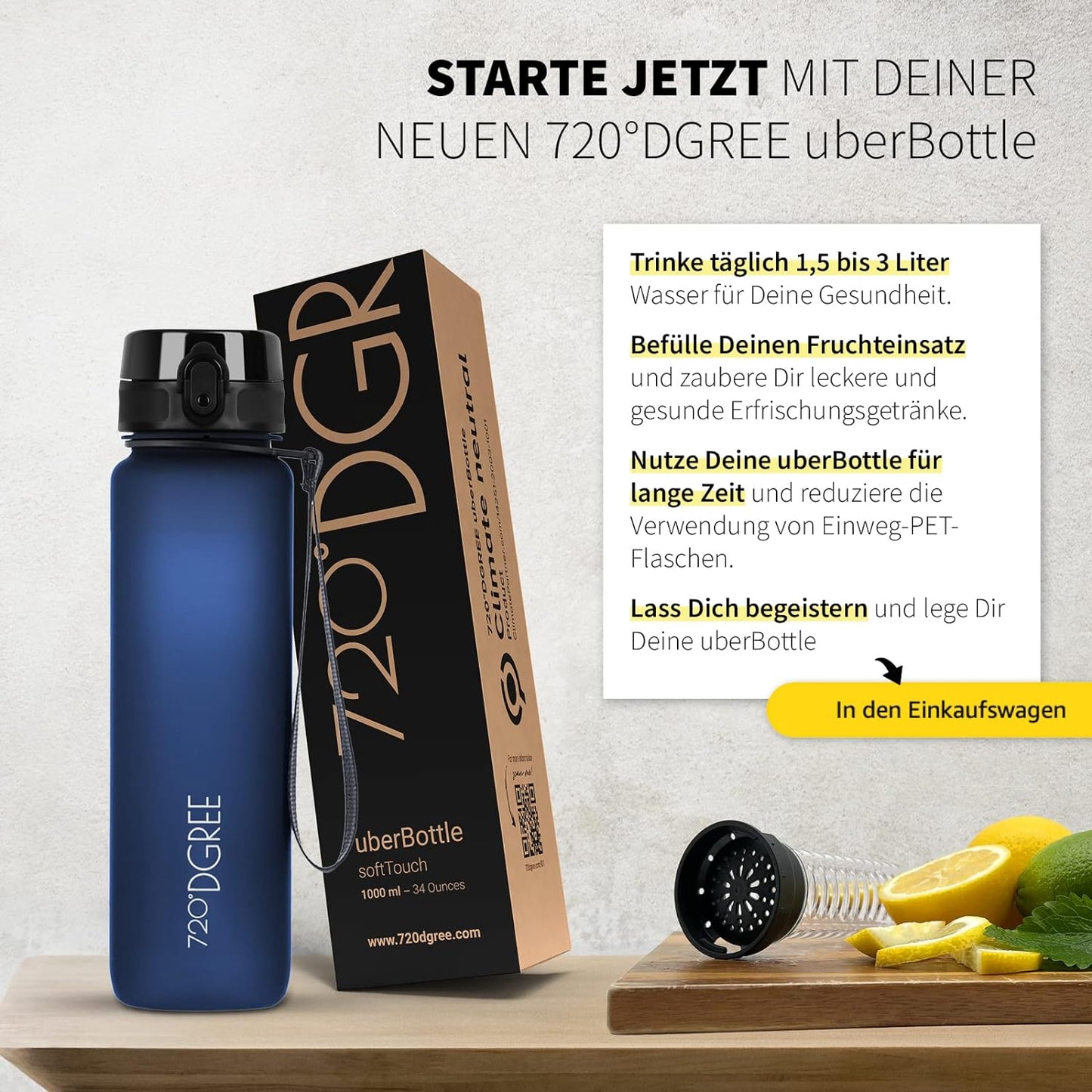 uberBottle Trinkflasche | softTouch Fruchtbehälter