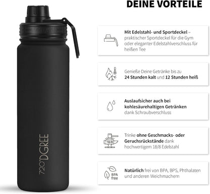 noLimit | Isolier Trinkflasche aus Edelstahl inkl. Sportdeckel