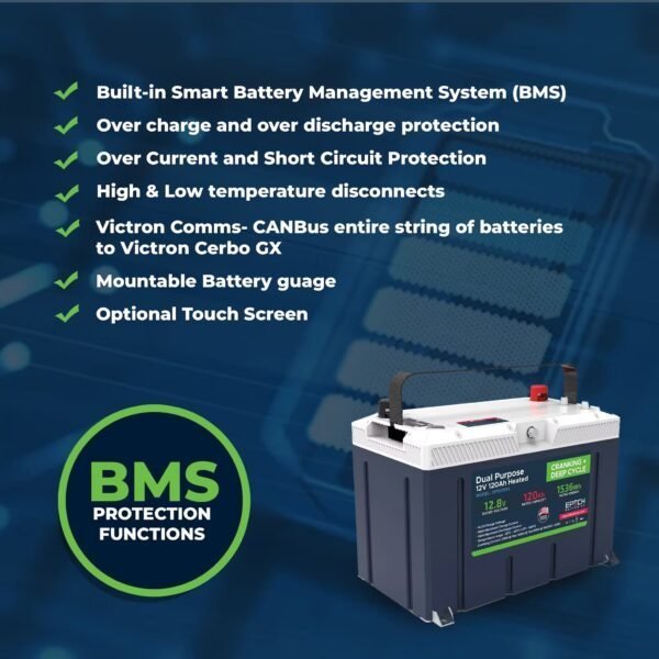12V 120AH Group 27 LiFePO4 Battery Cranking & Deep Cycle Lithium Battery (Dual Purpose) - Image 2