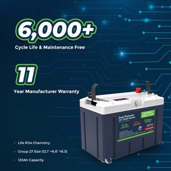 12V 120AH Group 27 LiFePO4 Battery Cranking & Deep Cycle Lithium Battery (Dual Purpose) - Image 4
