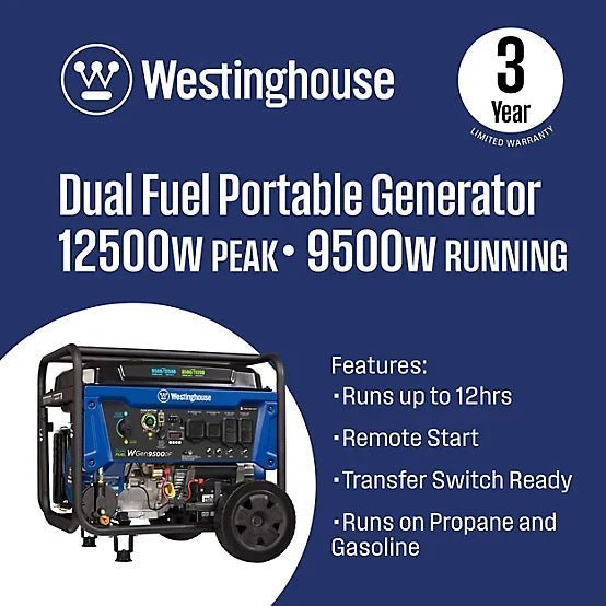 Westinghouse 12,500/9,500-Watt Dual-Fuel Portable Generator, Electric Start, Transfer Switch Ready - Image 5