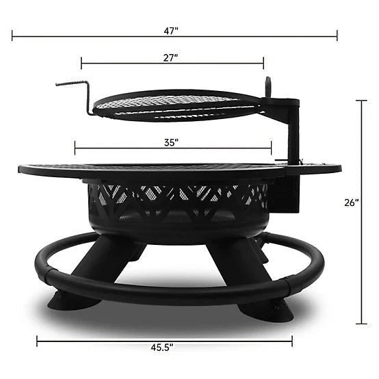 Red Mountain Valley 47 in. Wood-Burning Fire Pit with Adjustable BBQ Grate, Geometric - Image 4