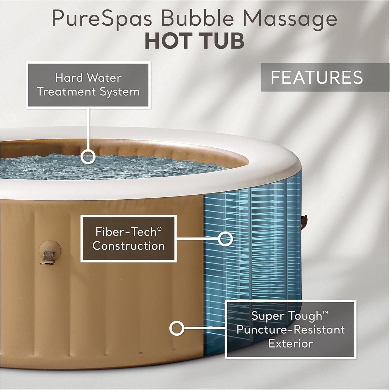 Intex: PureSpa: Sahara Tan Inflatable Hot Tub Set – 6 Person – 85″ Round Outdoor Heated Bubble Spa, Jet Massage, Cover, Hard Water Treatment System - Image 2