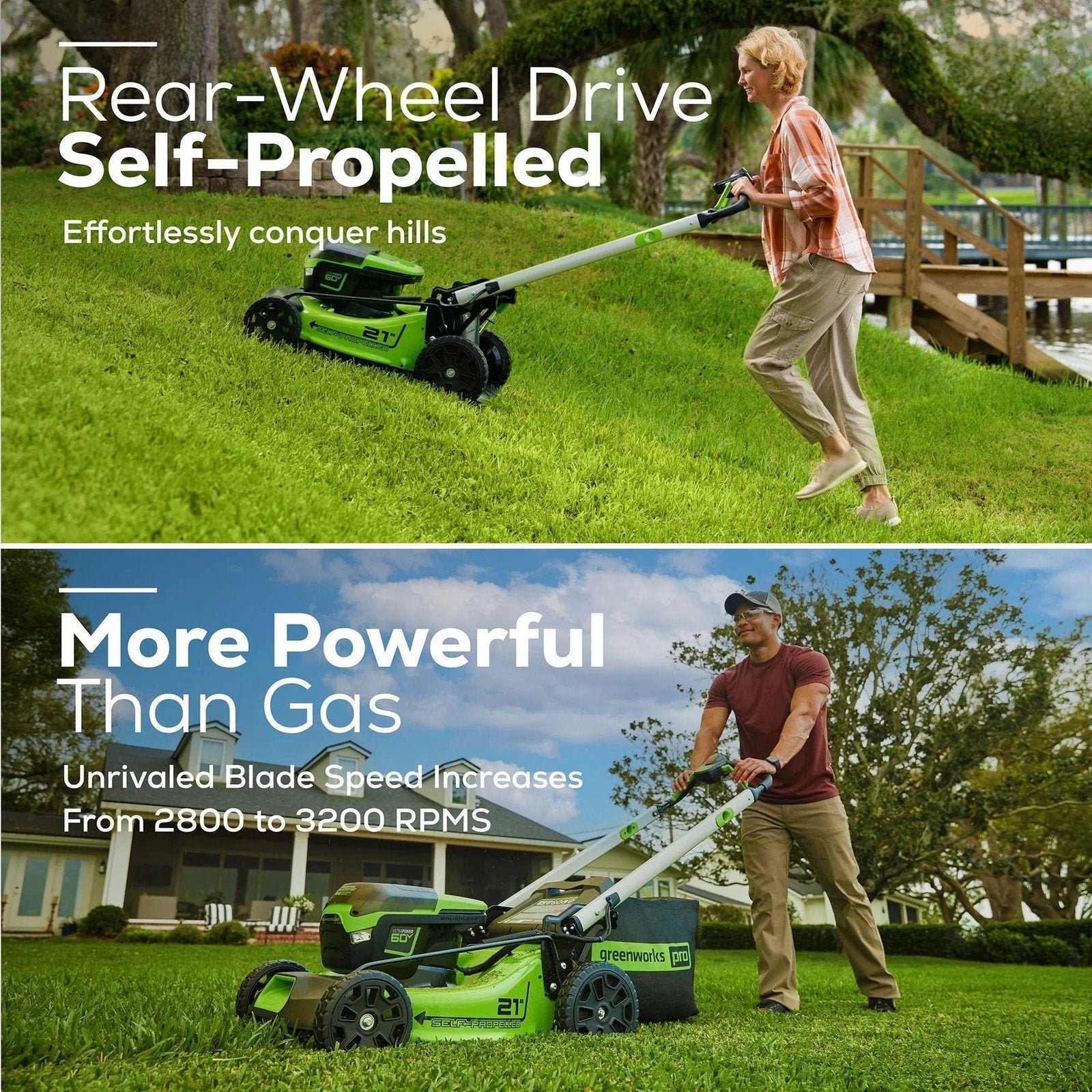Greenworks 60V 21″ Brushless Self-Propelled Battery Powered Lawn Mower + (2) 4.0Ah Batteries & Dual Port Charger - Image 3