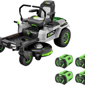 EGO Power+ Electric Riding Lawn Mower, 42″ Deck with Zero Turn Radius, Includes (4) 56V 10.0Ah Batteries and Charger – ZT4204L