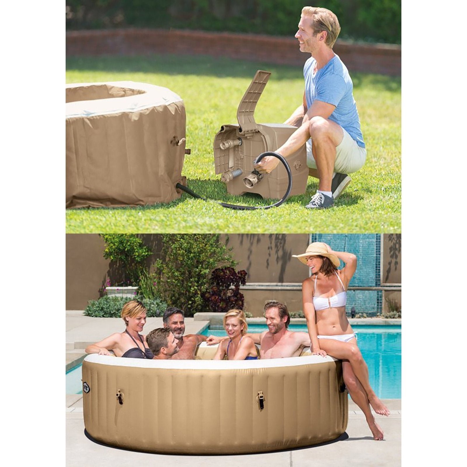 Intex: PureSpa: Sahara Tan Inflatable Hot Tub Set – 6 Person – 85″ Round Outdoor Heated Bubble Spa, Jet Massage, Cover, Hard Water Treatment System - Image 8