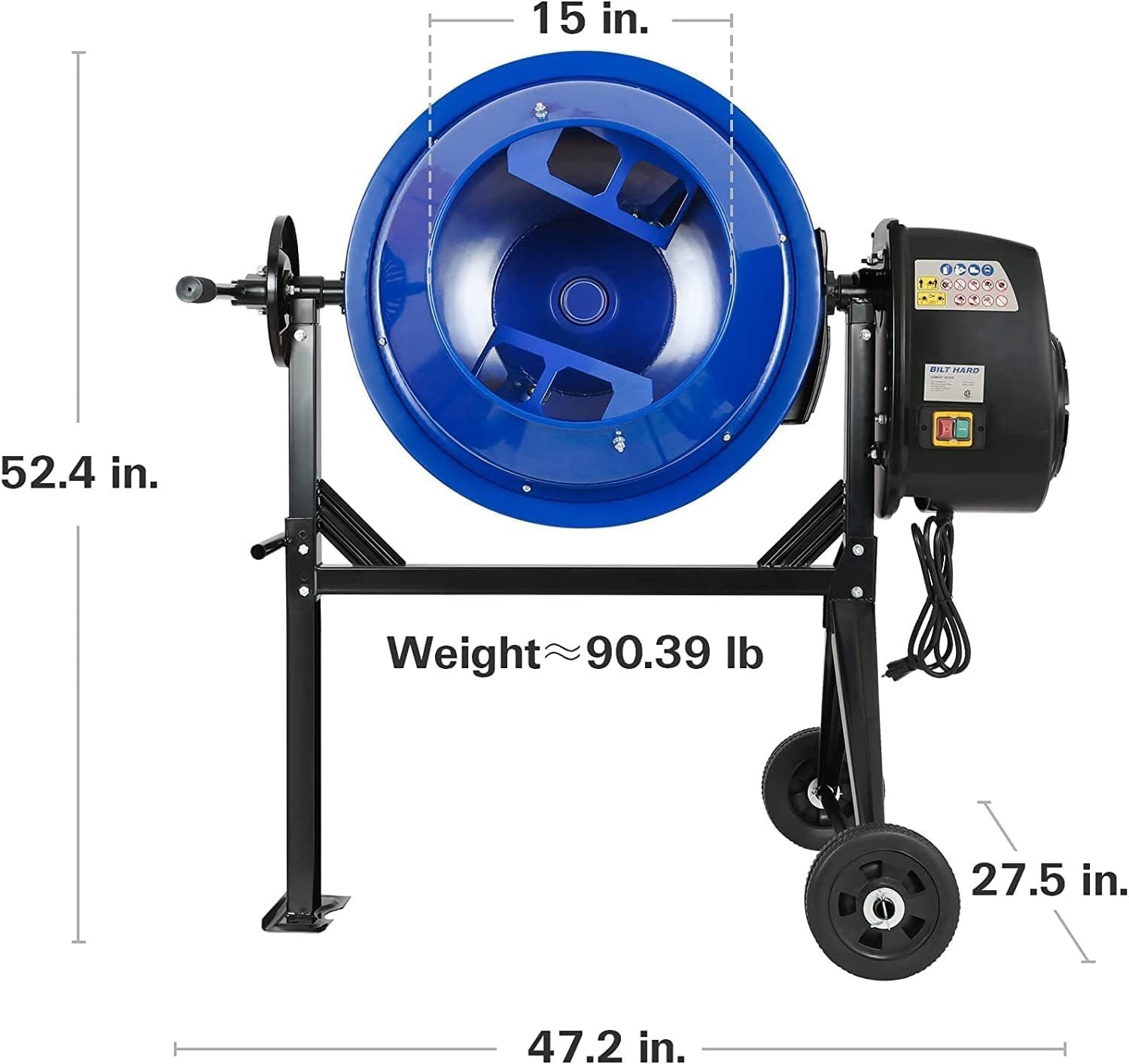 BILT HARD 4 Cu. Ft. Electric Cement Mixer – 550W Portable with Wheels - Image 3