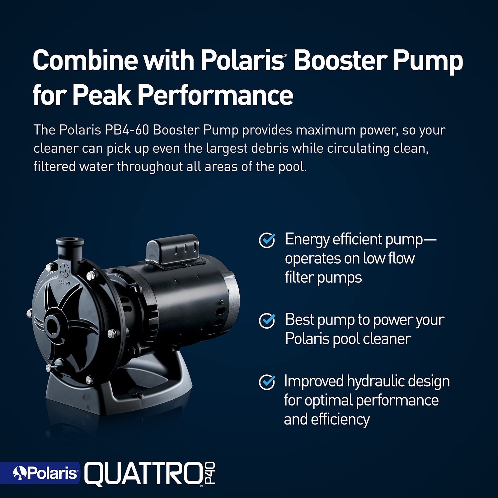 Polaris Quattro P40 Pressure Side Pool Cleaner for All In-Ground Pool Surfaces, Large-Capacity Dual Filtration Canister, 31′ Hose & Transparent Lid to View Debris - Image 2