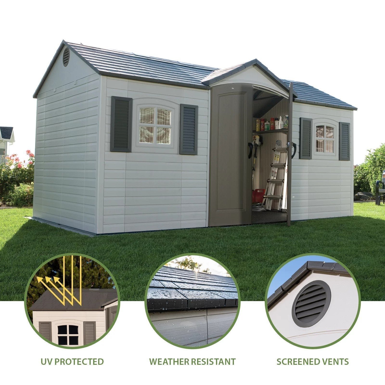 Lifetime Storage Shed: lifetime Garden Building Shed – 15′ X 8′ – Gray - Image 3