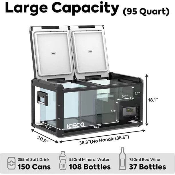 ICECO VL90 ProD 95 Quarts(90L) Dual Zone Portable Refrigerator, Multi Directional Lid, 12 Volt Refrigerator Home & Car Use - Image 2