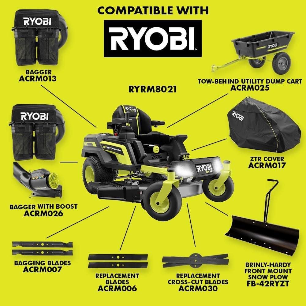 RYOBI 80V HP Brushless 42 in. Battery Electric Cordless Zero Turn Riding Mower Batteries and Charger 80V Batteries 40V - Image 5