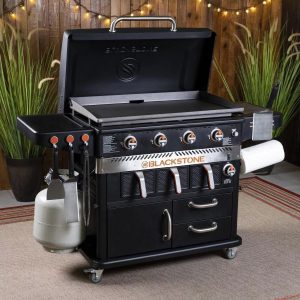 BLACKSTONE 36-Inch 4 Burner Gas Griddle with Dual Air Fryer Drawers – Model 1923 Black